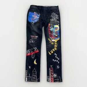 Reason NYC Pants Mens 32 Black Basquiat Graphic Artsy Graffiti AOP Grunge Alt